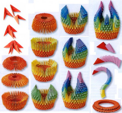 Лебеди оригами из модулей фото частей изготовления