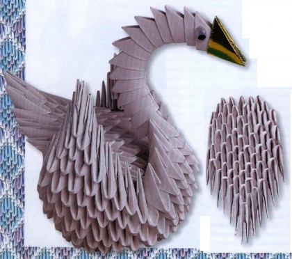 Белый лебедь оригами, фото готового изделия и модульной части