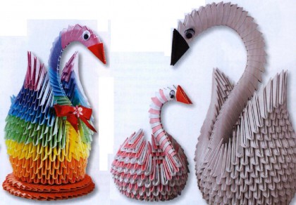 Лебеди оригами из модулей фото готовых изделий
