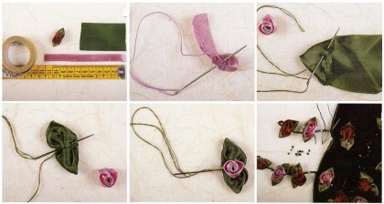 украшаем розами из лент шарф
