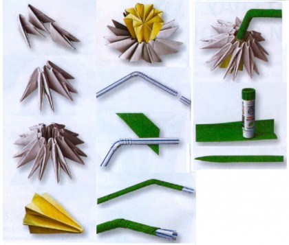 Модульное оригами иллюстрация изготовления частей нарцисса