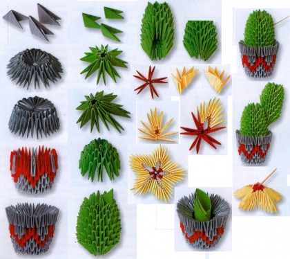 оригами, учимся делать кактус