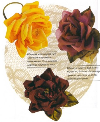 чайные розы из шелковых лент