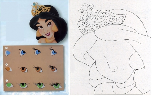 пошаговый урок рисования, схема, принцесса из сказки Алладин Жасмин