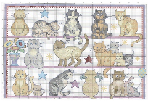 схема вышивки, подушка, вышивка крестом, коты, кошки, кот, кошка
