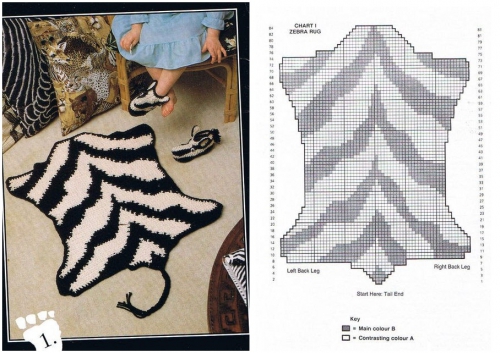 зебра связанная крючком петлями с накидом, вязание для детей, схема вязания шкура зебры, ковер в детскую спальню, коврик своими руками