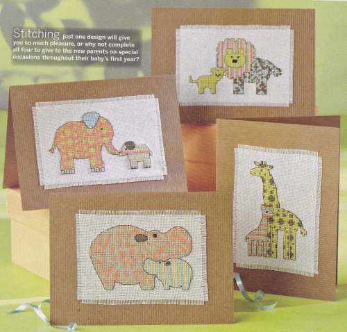 открытки своими руками, простой и подробный мастер-класс, схема для вышивки крестом, жираф, бегемот, лев и львенок, слоники, открытки с вышивкой 