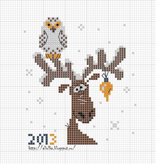 олень с совой , простая и удобная цветная схема для вышивки крестом, подборка новогодних схем, вышивка к новому году, олень, олени