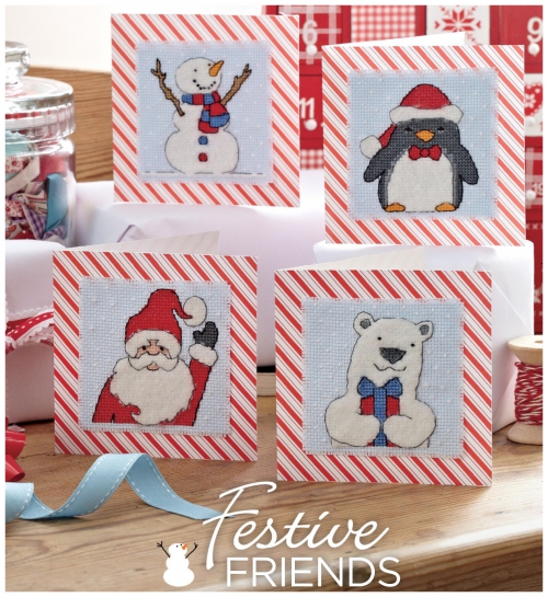 открытки к новому году своими руками, открытки с вышивкой крестом, схемы, дед мороз, санта клаус, пингвин, снеговик, белый медведь