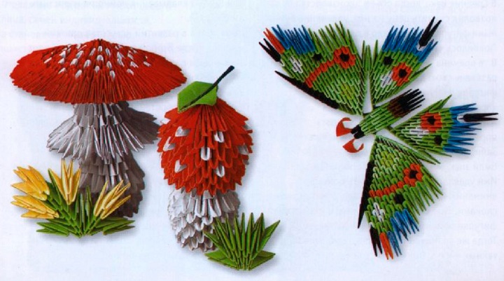 Оригами изделия: грибы и бабочка. Фото готовых изделий