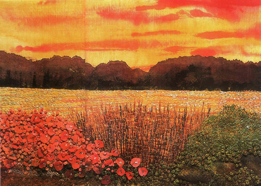 картина-панорама вышитая цветами