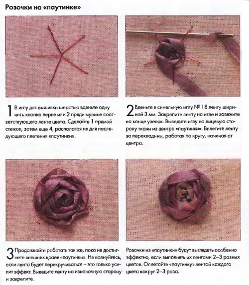 вышиваем розы лентами