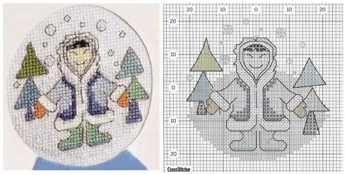 Новогодняя открытка, эскимос чукча, вышивка крестом, схема 
