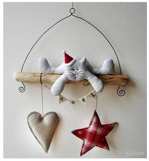 новогодний декор для стены, шьем мягкую игрушку кота с сердцем и звездой