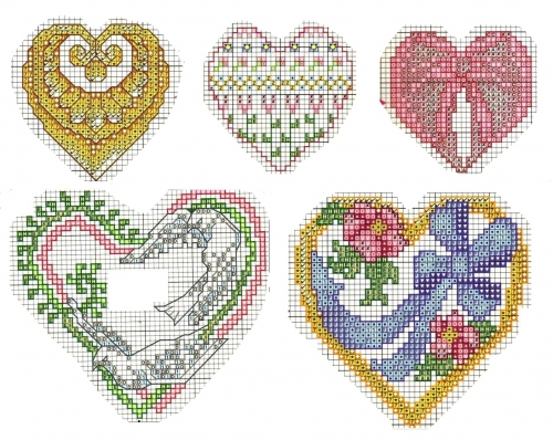 Бесплатная схема вышивки крестом - конверт и сердечки