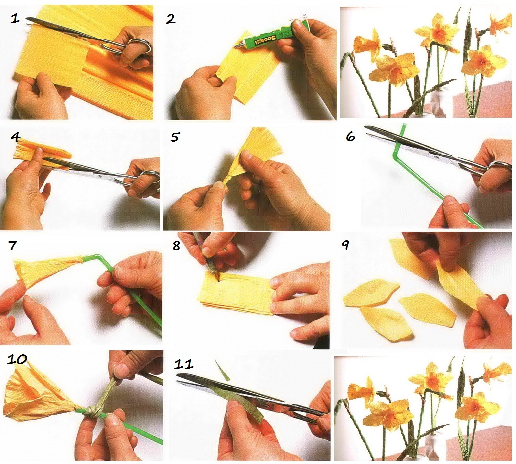 Нарциссы из бумаги - пошаговое описание изготовления цветов из бумаги и картона ( фото и видео)