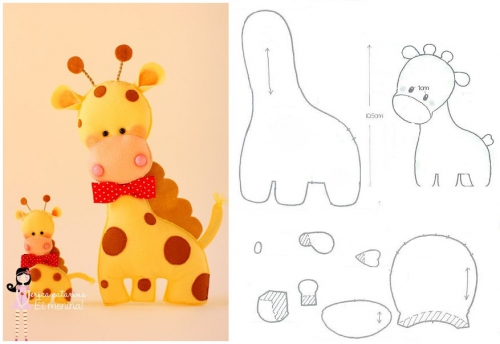 жираф из фетра, выкройка, шьем мягкие игрушки для детей