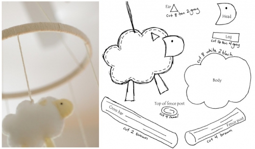 мобиль для детской кроватки своими руками, шьем из фетра, простые выкройки, овечки из фетра, миниатюрные мягкие игрушки