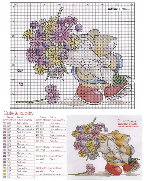 Мышонок с цветами / вышивка крестом / в рукоделии.
