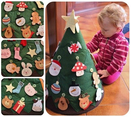 безопасная новогодняя елка для малышей, елка из фетра своими руками, развивающие игрушки своими руками для самых маленький, выкройки, игрушки из фетра
